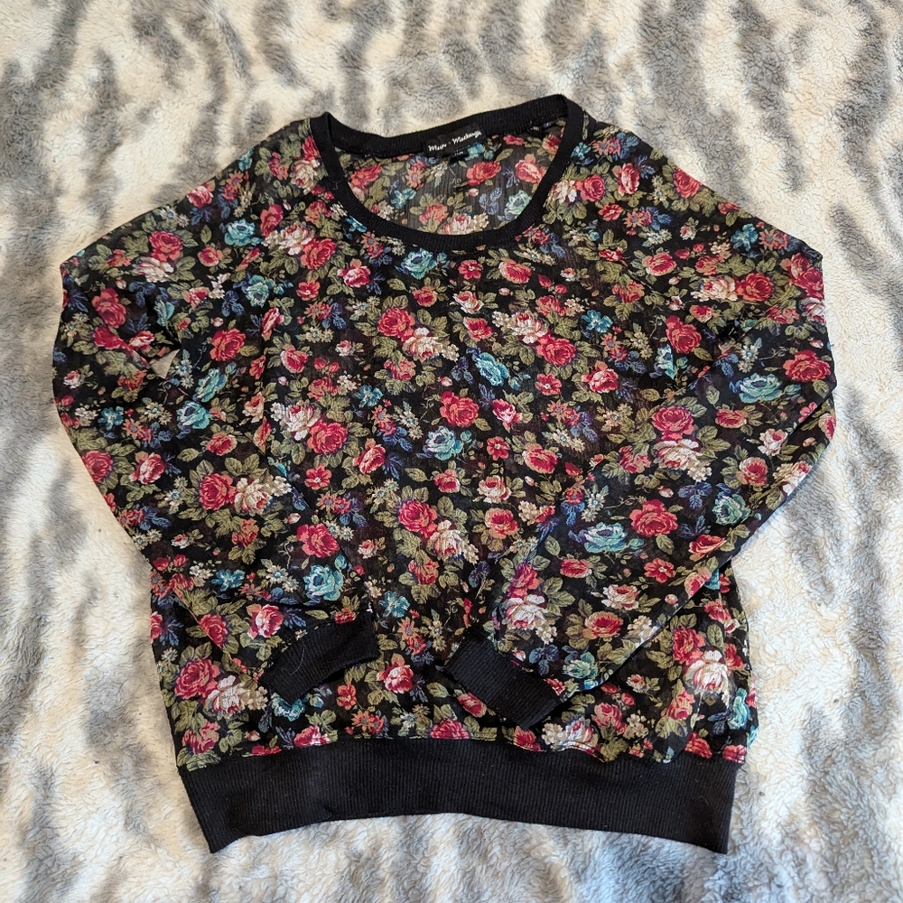 Floral Black Sheer Woman's shirt XS